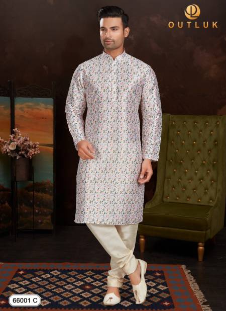 White Colour Outluk 66 C New Exclusive Wear Kurta Pajama Collection 66001-C
